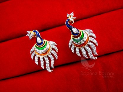 Daphne Rich Zircon Peacock Meenakari Pendant and Earrings, Gift for Wife - EARRINGS