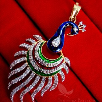 Daphne Rich Zircon Peacock Meenakari Pendant and Earrings, Gift for Wife - PENDANT