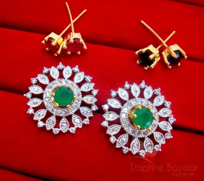 Daphne Round SixInOne Changeable Zircon Earrings for Women - GREEN