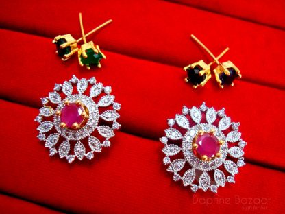 Daphne Round SixInOne Changeable Zircon Earrings for Women - PINK