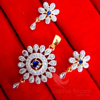 Daphne Zircon Blue Flower Cute Pendant Earrings for Anniversary Gift