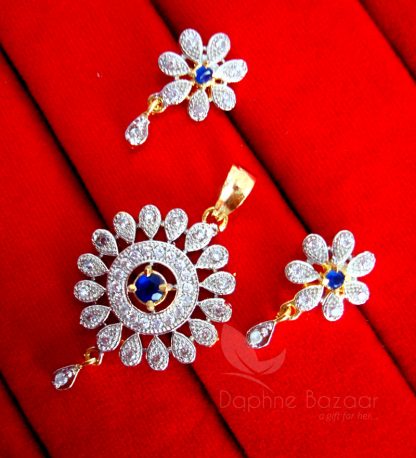 Daphne Zircon Blue Flower Cute Pendant Earrings for Anniversary Gift
