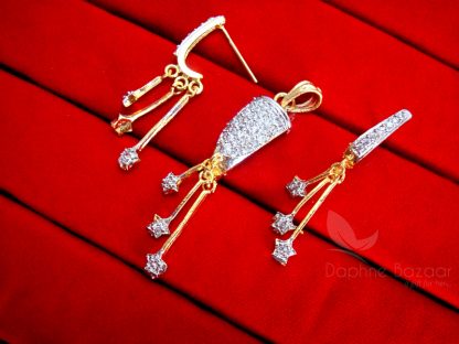 Daphne Zircon Studded Designer Pendant Earrings for Women - EARRINGS SIDE LOOK