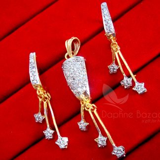 Daphne Zircon Studded Designer Pendant Earrings for Women - FRONT VIEW