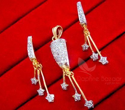 Daphne Zircon Studded Designer Pendant Earrings for Women - FRONT VIEW