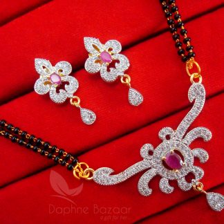 Daphne Pink Zircon Peacock Mangalsutra set - Pendant Earrings