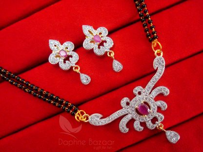 Daphne Pink Zircon Peacock Mangalsutra set - Pendant Earrings