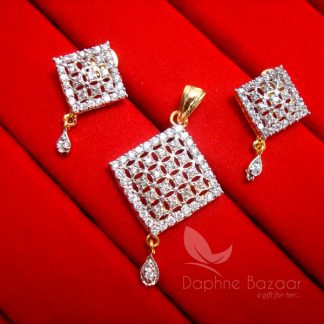 AD51 Daphne Zircon Studded Square Pendant Set for Women