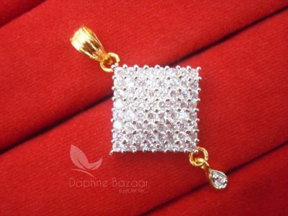 AD52 Daphne Zircon Studded Square Pendant