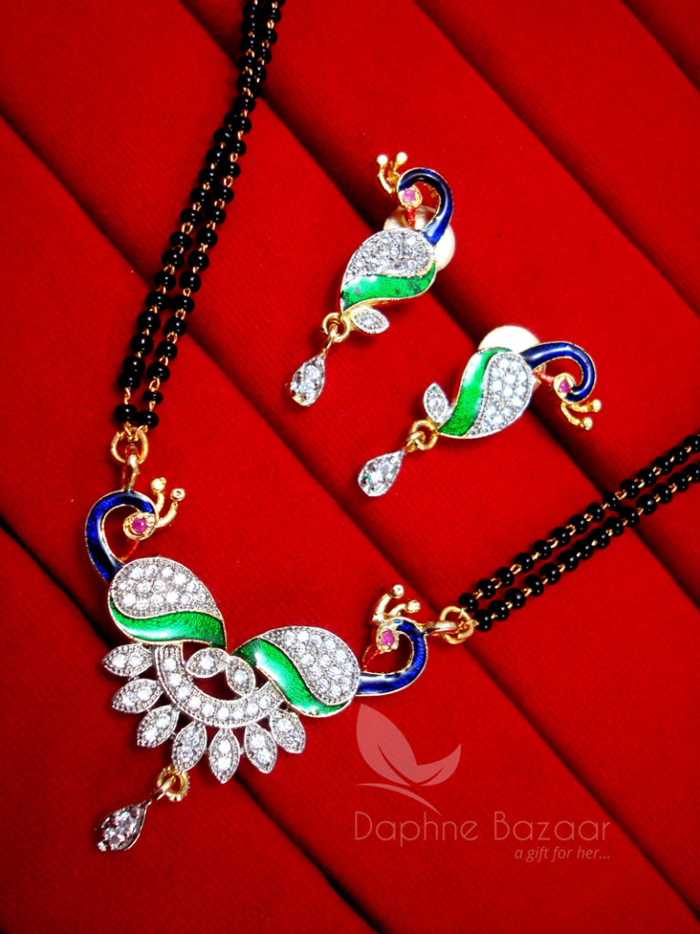 MS95 Daphne Zircon Peacock Meenakari Mangalsutra for Women, Gift for Wife