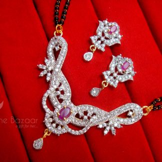 S16 Daphne Pink Chunky Zircon Flora Mangalsutra set for Women, Gift for Wife