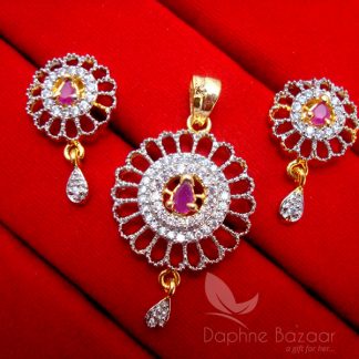 AD57 Daphne Pink Zircon Round Pendant Set for Women, Gift For Friend