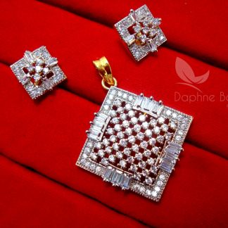 AD58 Daphne Zircon Studded Square Pendant Set for Women