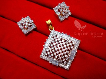 AD58 Daphne Zircon Studded Square Pendant Set for Women