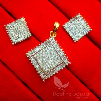 AD59 Daphne Shiny Square Pendant Set for Women, Gift for Wife