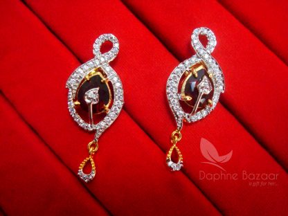AD67 Daphne Zircon Studded Wine Shade Earrings