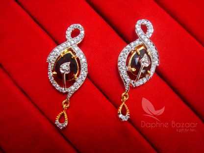 AD67 Daphne Zircon Studded Wine Shade Earrings