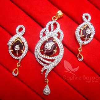 AD67 Daphne Zircon Studded Wine Shade Pendant Earrings for Women