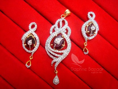 AD67 Daphne Zircon Studded Wine Shade Pendant Earrings for Women