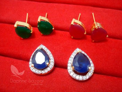 CD23 Daphne Three Shade Changeable Zircon Earrings - BLUE