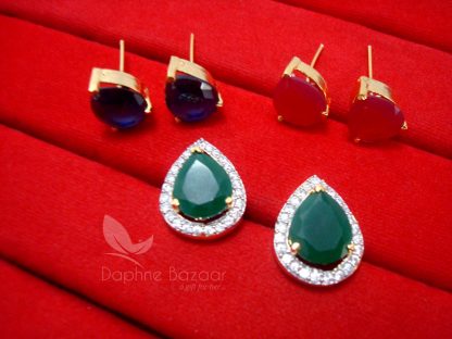 CD23 Daphne Three Shade Changeable Zircon Earrings - GREEN