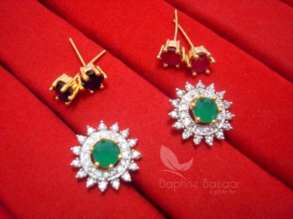 CD24 Daphne Lovable SixInOne Changeable Zircon Earrings - GREEN