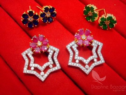 CE22 Daphne Rich SixInOne Changeable Zircon Earrings - PINK