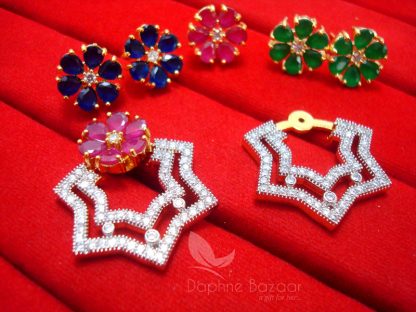 CE22 Daphne Rich SixInOne Changeable Zircon Earrings for Women, Anniversary Gift