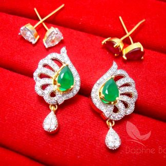 CE25 Daphne Six in One Changeable AD Earrings for Women - GREEN