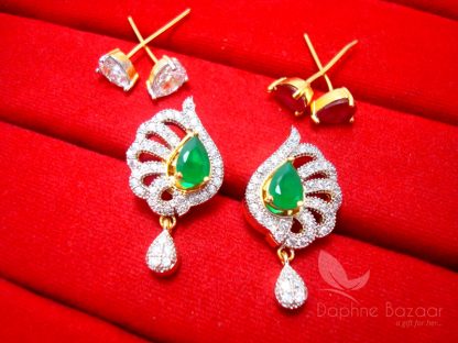 CE25 Daphne Six in One Changeable AD Earrings for Women - GREEN