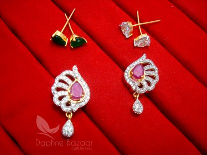 CE25 Daphne Six in One Changeable AD Earrings for Women - PINK