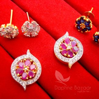 CE26 Daphne Six in One Changeable AD Earrings for Women - PINK