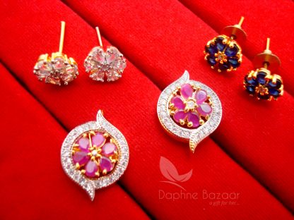 CE26 Daphne Six in One Changeable AD Earrings for Women - PINK