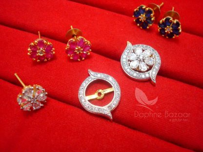 CE26 Daphne Six in One Changeable AD Earrings for Women - PINK, BLUE And ZIRCON - BACK