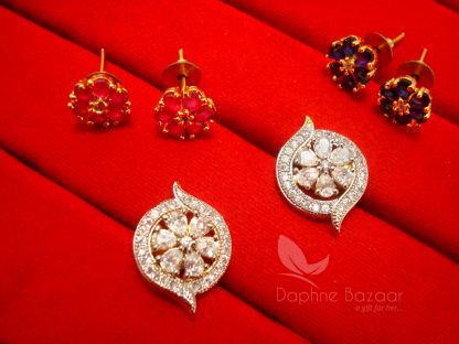 CE26 Daphne Six in One Changeable AD Earrings for Women - ZIRCON