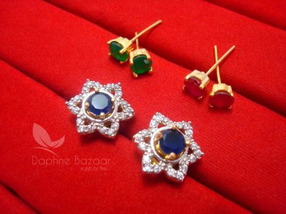 CE27, 6 in 1 Cute Flower Changeable Studded Zircon Earrings - BLUE