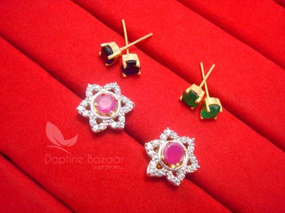 CE27, 6 in 1 Cute Flower Changeable Studded Zircon Earrings - PINK