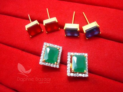 CE28, 6 in 1 Changeable Studded Zircon Earrings - GREEN