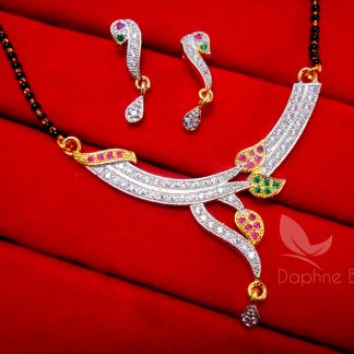 MS14M, Multi Colour Daphne Leafy Zircon Studded Designer Mangalsutra