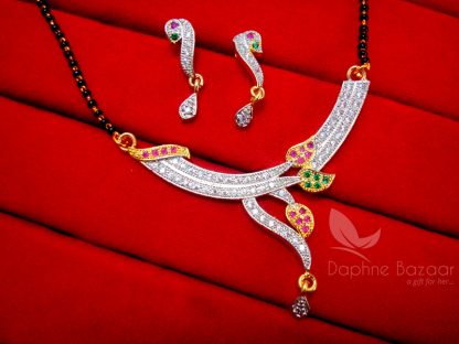 MS14M, Multi Colour Daphne Leafy Zircon Studded Designer Mangalsutra