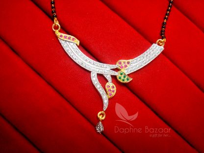 MS14M, Multi Colour Daphne Leafy Zircon Studded Designer Mangalsutra PENDANT