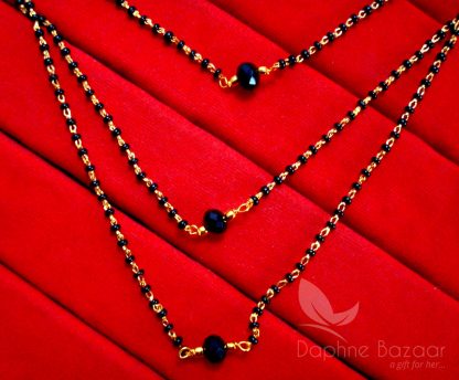 MS423, Daphne Black Stone 3 Line Mangalsutra for Women - Closer View