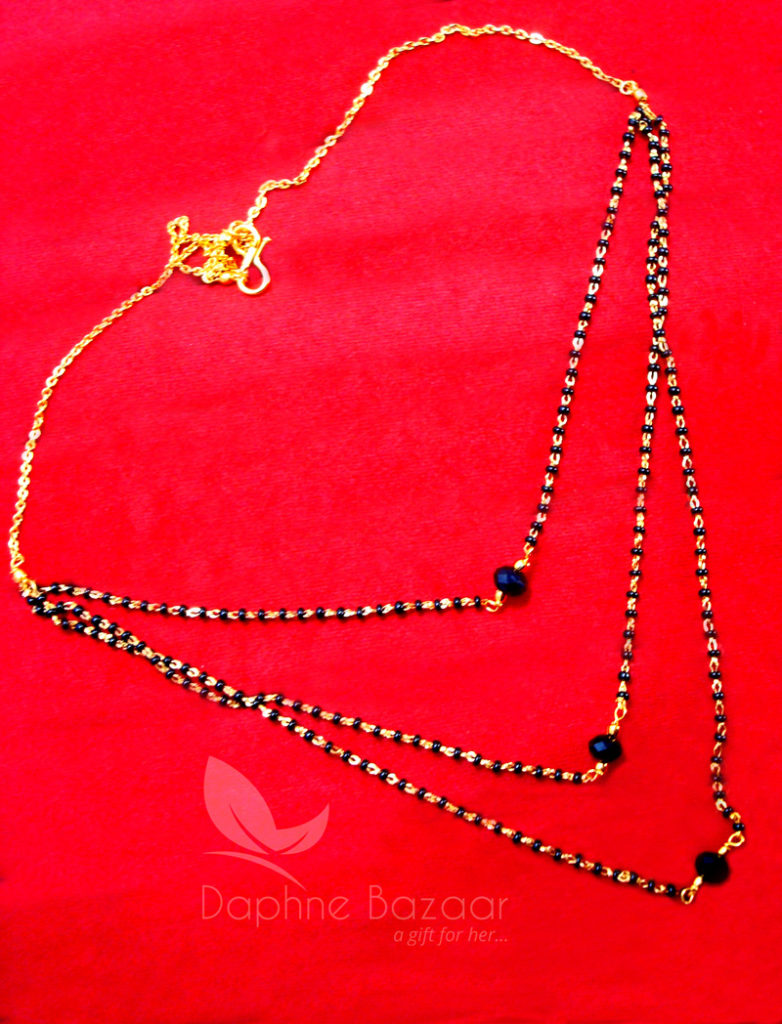 MS423, Daphne Black Stone 3 Line Mangalsutra for Women, Cute Gift for Wife
