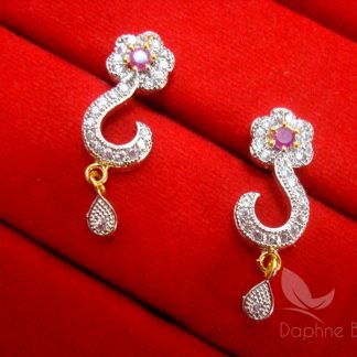 S19 Daphne Pink Zircon Flower Mangalsutra - EARRINGS