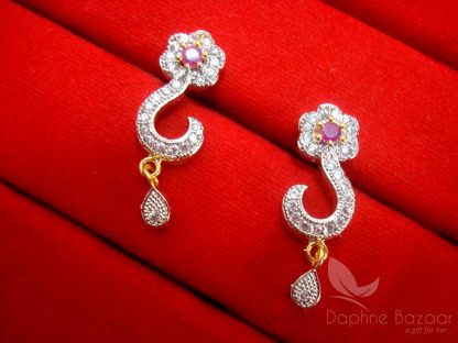 S19 Daphne Pink Zircon Flower Mangalsutra - EARRINGS