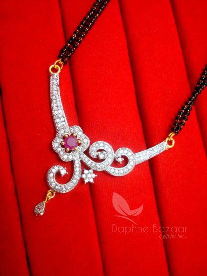 S19 Daphne Pink Zircon Flower Mangalsutra set for Women, Gift for Wife