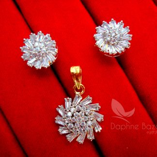 AD69, Daphne Crystal Flower Pendant Earrings for Cute Anniversary Gifts