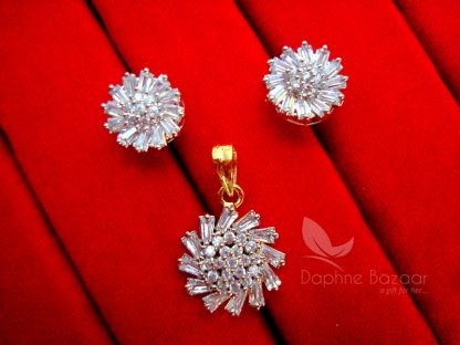 AD69, Daphne Crystal Flower Pendant Earrings for Cute Anniversary Gifts