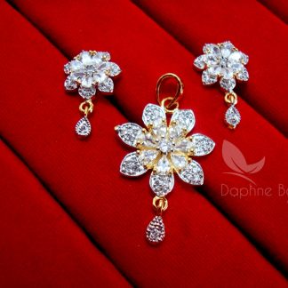 AD70, Daphne Zircon Flower Pendant Earrings for Cute Anniversary Gifts