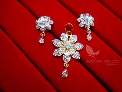 AD70, Daphne Zircon Flower Pendant Earrings for Cute Anniversary Gifts